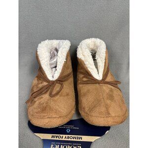 Isotoner Women's Rory Recycled Buck Skin Bootie Slippers 5-6 Small Brown NWT's